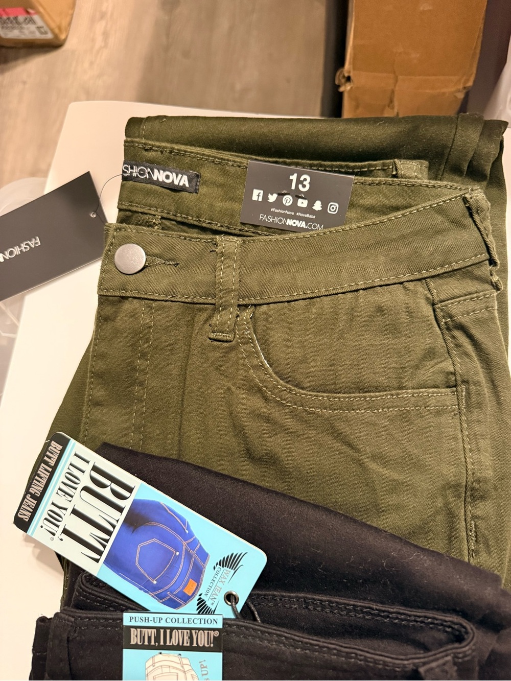 Womens Olive & Black Stretch Jeans - Picture 3 of 7